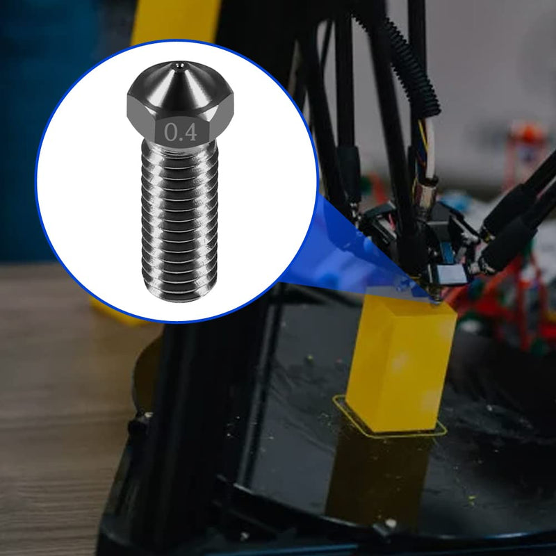 5Pcs Nozzles 0.4mm Hardened Steel Extruder Print Head M6 Lengthen Extruder Thread Volcano Nozzles for 1.75mm Filament E3D V5-V6 3D Printer Grey