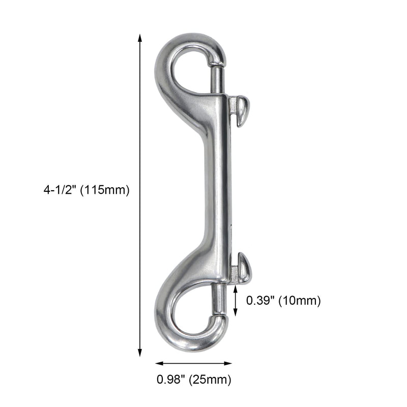 Wontee Double Ended Bolt Snaps 316 Stainless Steel Snap Hooks Spring Hooks for Dog Leads, Keyrings, Pet Food/Water Buckets, Gate Lock, Connecting Chain Link Fence, 3 Packs (4-1/2" (115mm)) 4-1/2" (115mm)