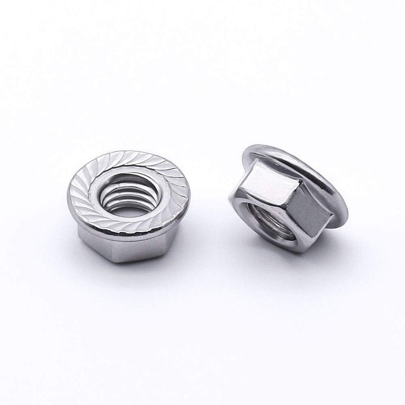 1/4-20 Serrated Flange Hex Lock Nuts, 304 Stainless Steel 18-8 Hexagon Nuts, Full Thread, Bright Finish, 50 PCS 1/4"-20