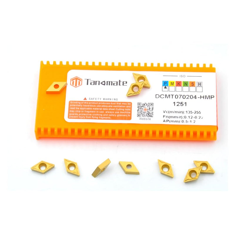 DCMT21.51 Dcmt070204-HMP Carbide Turning Inserts, CVD Coated for Steel, 1/4" IC Lathe Tools for Carbon & Alloy Steel Machining, 10 Pcs DCMT21.51-HMP