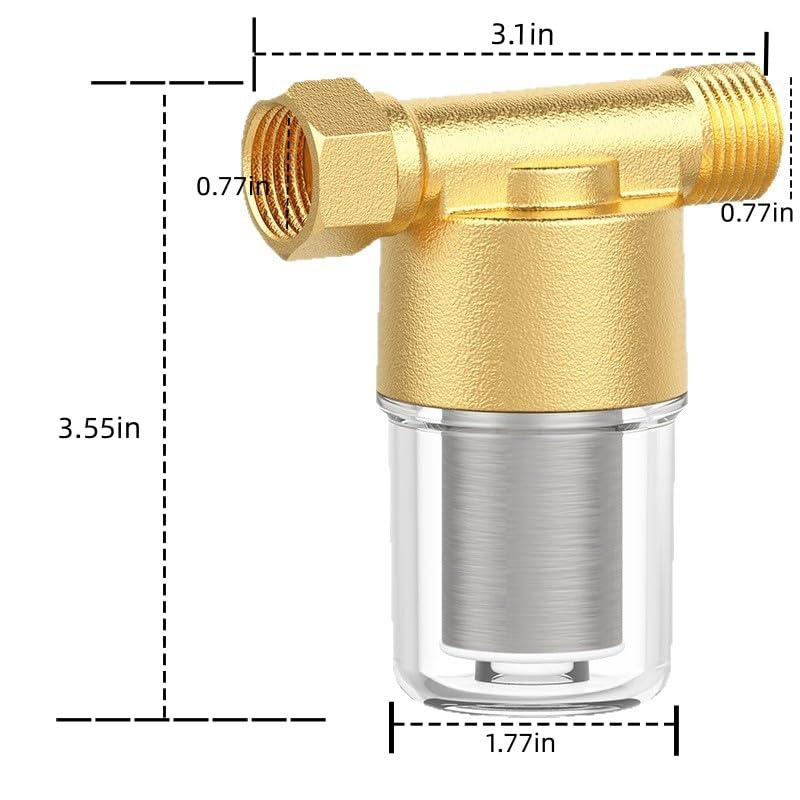 FA20 Brass Inline Water Filter, 40 Micron Reusable Sediment Filter | Traps Sand Rust Sediment for Washer Shower Well Water Systems