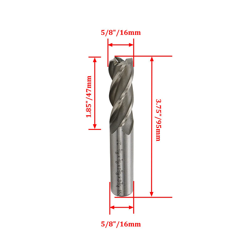 End Mill 5/8" Cutting Dia 5/8" Shank 4 Flute HSS End Mill Drill Bit 5/8"×5/8" 1pcs