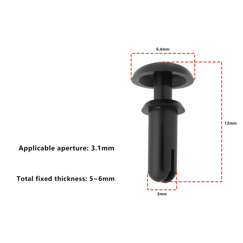 20x Nylon Expansion Screws 6.4x12x3mm Hole Diameter 3.1mm Compatible with Surron Off-Road Vehicle Electric Vehicle Rivet Pins Black