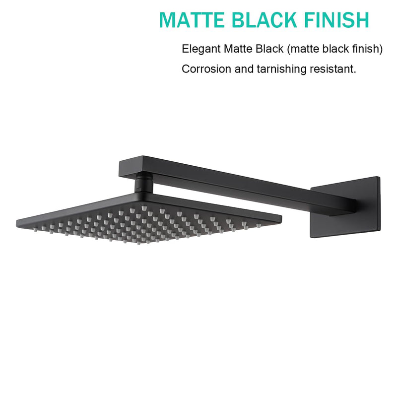 16 Inch Shower Arm With Flange, Wall-Mounted Rain Shower Head Extension Arms,Made of Thicken Stainless Steel for Bathroom Rainfall Shower,Matte Black,SE-91118-16MB Matte Black(91118)