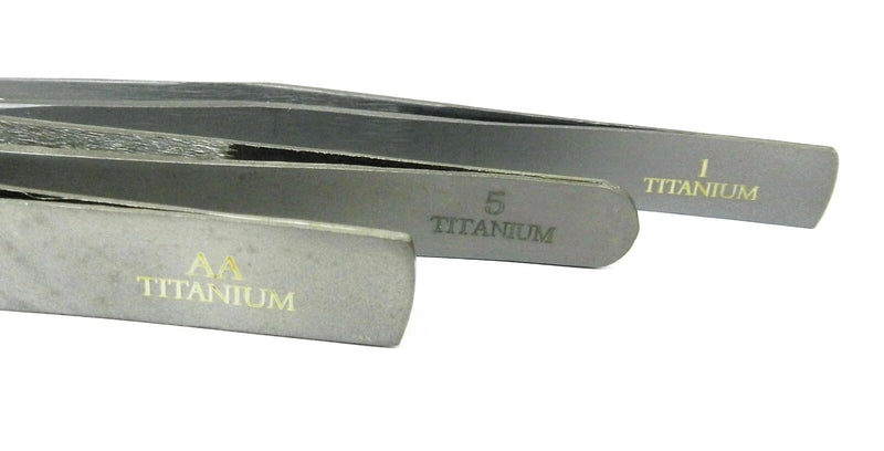 Titanium Tweezer Set of 3 Precision Tweezers Ultra Light Non-Magnetic High Temp Style #1 - #5 - AA