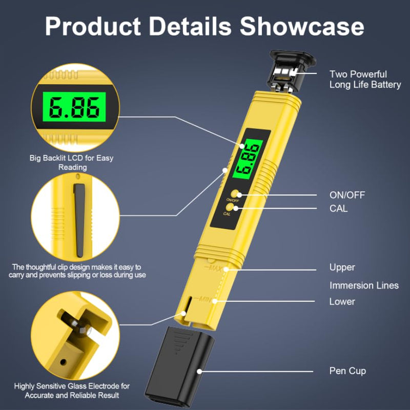 2024 All-New pH Meter for Water - High Accuracy Digital pH Tester (0.01 Precision) with UL Certification and 3 pH Calibration Powders - Ideal for Home Water, Hydroponics, Aquariums, Pools, and More
