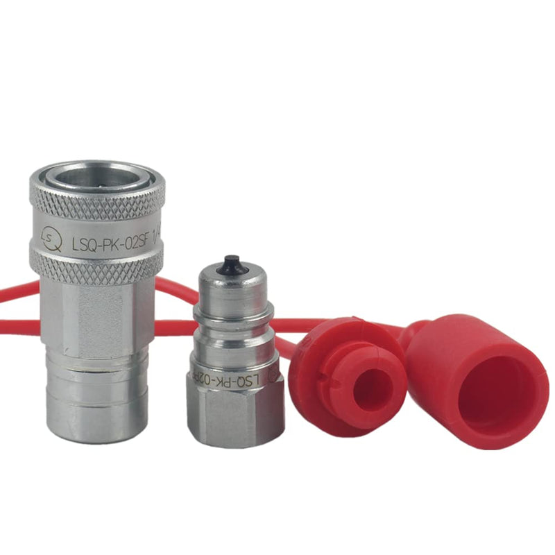 LSQ-PK-02 1/4" NPT Ag ISO 5675 Poppet Pioneer Style Hydraulic Quick Connect Coupler, w/Red Dust 2 Sets Ag Poppet 1/4'' NPT 2Sets