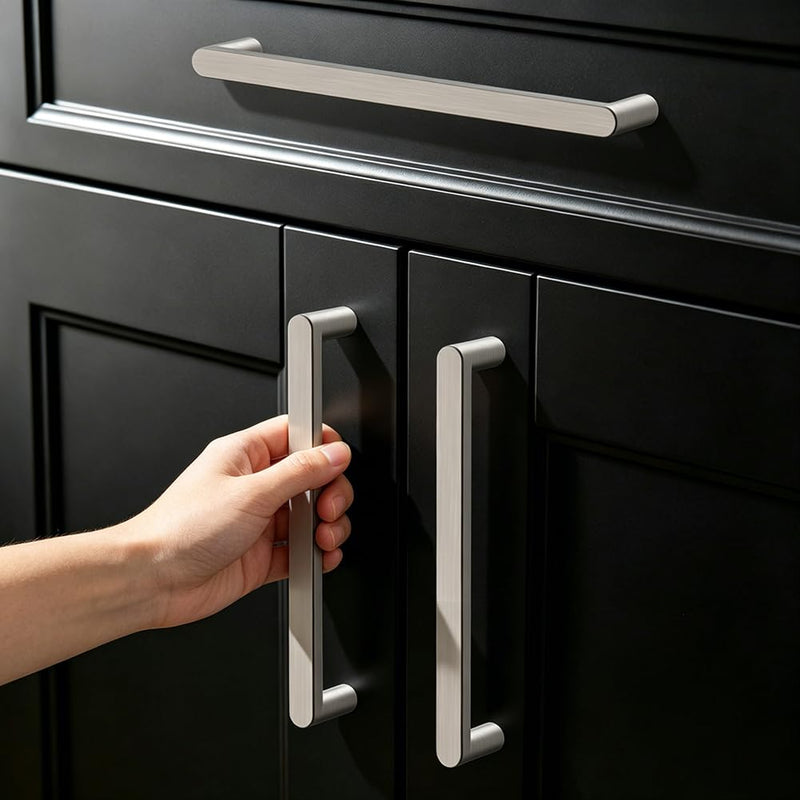 5 Pack 160mm(6.3 Inch) Edge Brush Nickel Hidden Drawer Door Cabinet Handle Aluminum Alloy Finger Bar Pull Concealed Furniture Hardware Back Mount Dresser Handles for Kitchen Bathroom Brushed Nickel 160