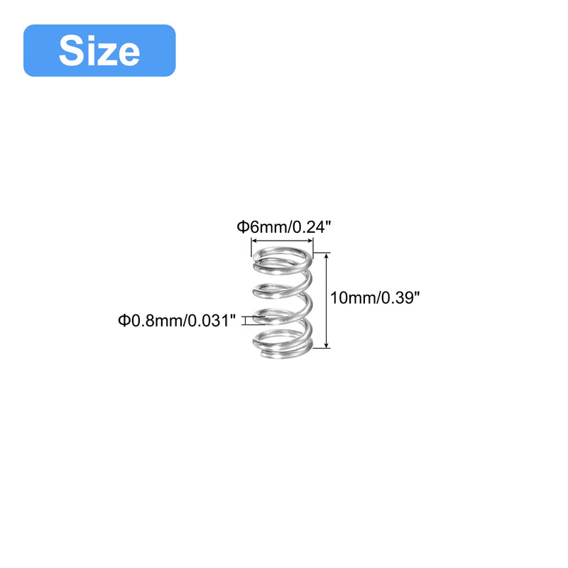 uxcell Compression Spring, 5Pcs 304 Stainless Steel, 6mm OD, 0.8mm Wire Size, 10mm Free Length, Silver Tone 6x0.8x10mm