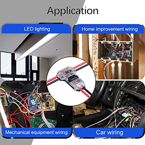 2 Pin T Connector for 22/20/18 AWG Wiring,Max DC/AC 300V 10A,IDC Self Stripping,T Tap Wire Splicer to Connect Branches to Main Wire,Car,LED Lighting,Video/Audio,and More,Clear Cover,10 PCS