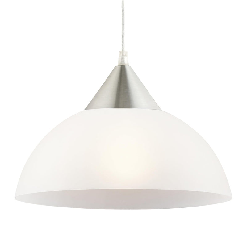 Globe Electric 64413 1-Light Plug-in Pendant, Brushed Steel, Frosted White Shade, 15ft Clear Cord, in-Line On/Off Switch, E26 Base Socket, Kitchen Island, Café, Hanging Light, Bulb Not Included Without Bulb
