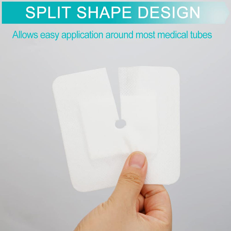 Feeding Tube Adhesive Wound Dressing Sponge Split Drain Bandage for Peg G J Supra-Pubic Incision Bordered Guaze Pad Off-Cut Catheter Stabilization Device Holder Post Surgery 4"X 4", Pack of 20 4"x4" Pack of 20