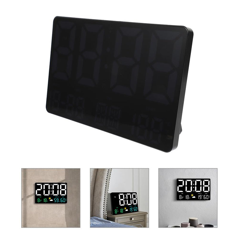 Large Digital Wall Clock with Temperature and Humidity Sensor Colorful Led Weather Forecast Alarm Calendar Timer for Home and Office Use 9.7X6.2 Inch