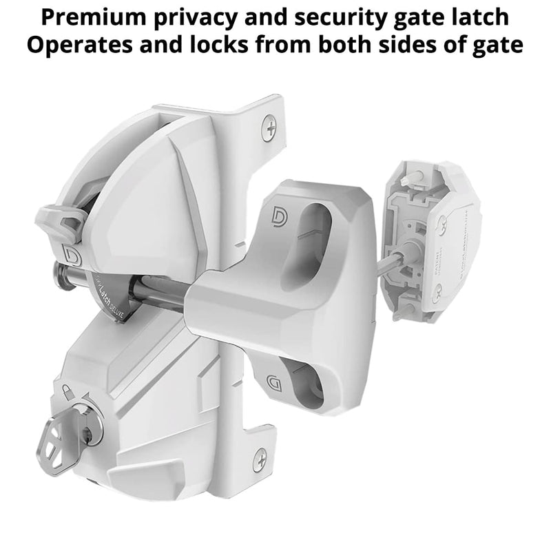 D&D LLD3KDWT LokkLatch Deluxe Gate Latch Lockable Both Sides of Gate White