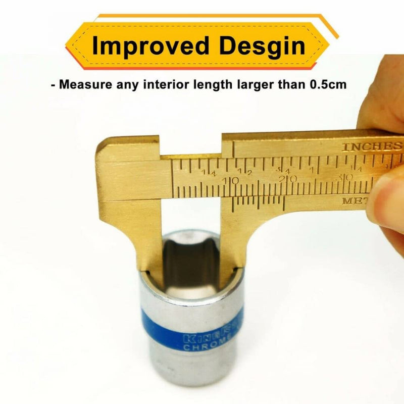 100mm (3.94in) Easy Sliding Gauge Brass Vernier Caliper Ruler Measuring Tool Double Scales mm/inch Mini Brass Pocket Ruler 100mm