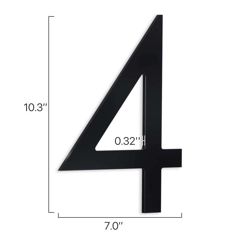 10 Inch Black House Numbers For Outside, Floating House Numbers Metal Large Modern House Numbers For Outside, Address Numbers For House Black Floating Mount Flush Mount Aluminum Home House Numbers 4 #4