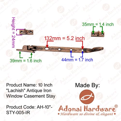 Adonai Hardware "Lachish" Heavy Duty Antique Cast Iron Sturdy Window Casement Stays (10" x 2 Pack, Matte Black) for Vintage Recycled Wooden Barn Windows, Camper, Old Fashioned Style Farmhouse 10 Inch x 2 Pack (Lachish) Matte Black Powder Coated