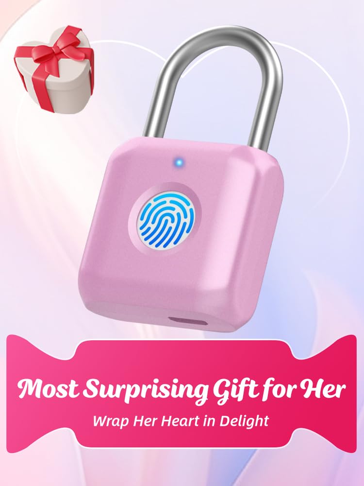 Fingerprint Padlock eLinkSmart Gym Locker Lock for Girls Women with Phone App iOS Watch Metal Keyless Combination Locks for School Sports Locker Toolbox Hasp Storage Pink Cherry Pink