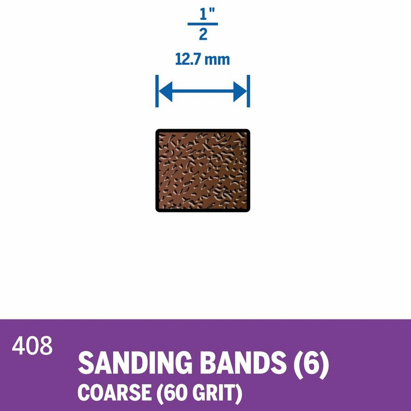 Dremel 408 1/2-Inch Sander Bands, Coarse, 6 Pack, Rotary Tool Accessory 6-Piece 60 Grit 1/2"