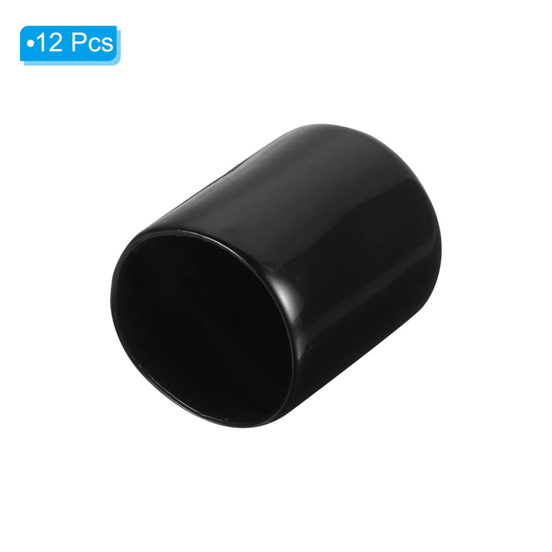 PATIKIL 13/16" ID Round Rubber End Caps, 12 Pcs Rubber Bolt Covers Caps PVC Rubber Screw Covers Flexible Screw Thread Protector Caps for Metal Tube Rod Bolt, Black 13/16"