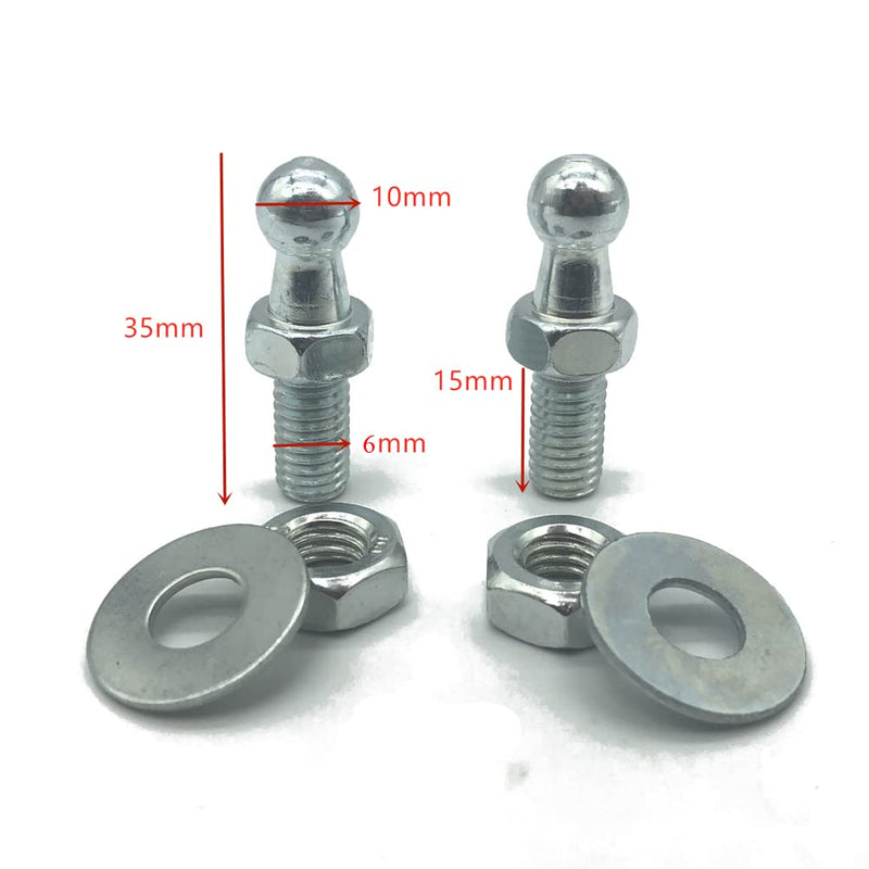 Qty 6 Ball Studs 10mm Ball-Studs with Hardware, M6X1.0 Thread Black Color Zinc Plating for Gas Spring/Prop/Strut Lift Support Fittings (Silver, M6 Screw) Silver
