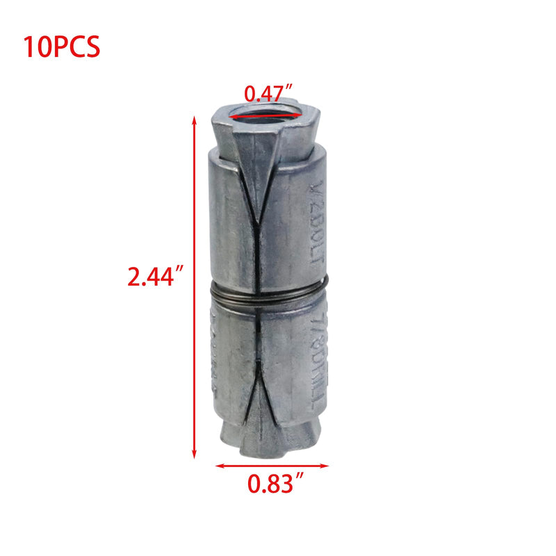 Woogim 10PCS 1/2×7/8" Hollow Double Expansion Shields Dual Expansion Machine Bolt Anchor Double Expansion Anchor for Masonry Concrete Brick or Block 1/2×7/8"