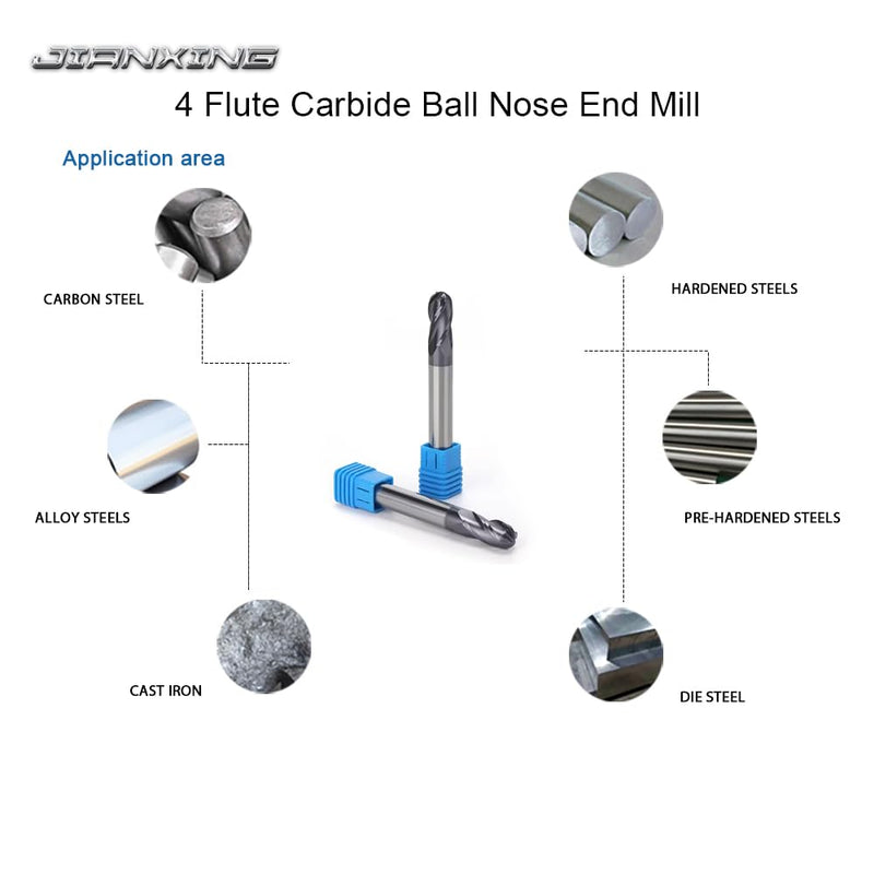 1/2" Extra Long Carbide Ball Nose End Mill for Alloy Steels/Hardened Steels, 4" Overall Length End Mill Bits, 4 Flute HRC 55 Deg AlTiN Coating, CNC Router Bits (1 Pieces) 1/2" Extra Long