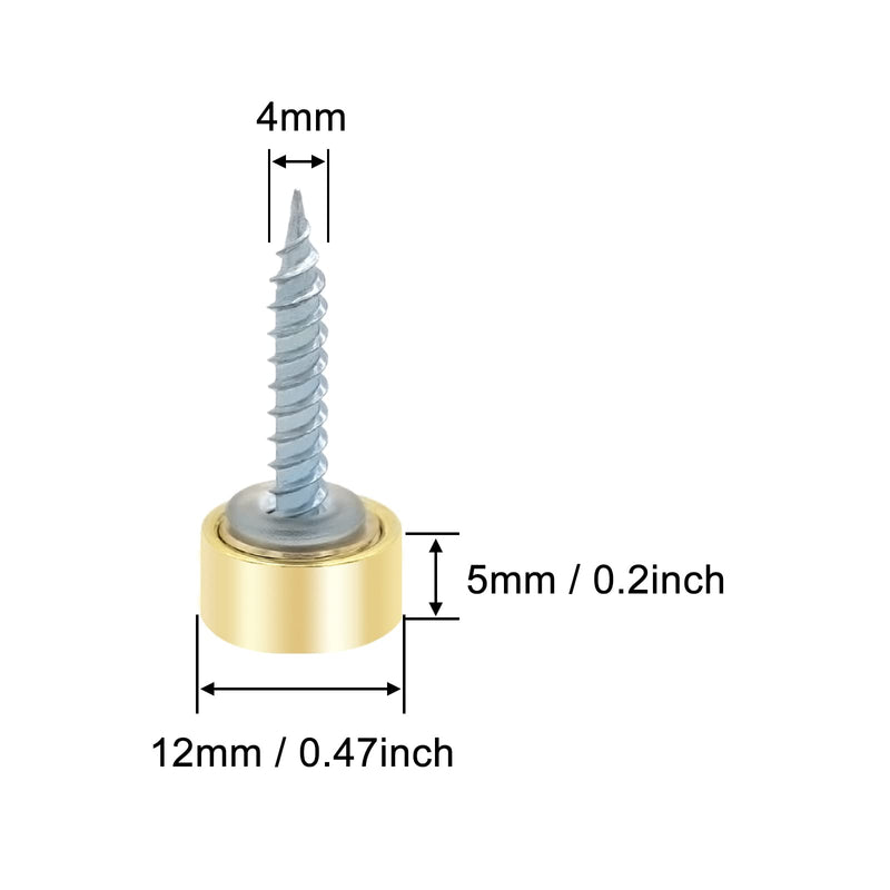 Mirror Screws Decorative Cover Cap Nails for Sign Advertising Fasteners, Polished Brass Gold, 12mm 8pcs