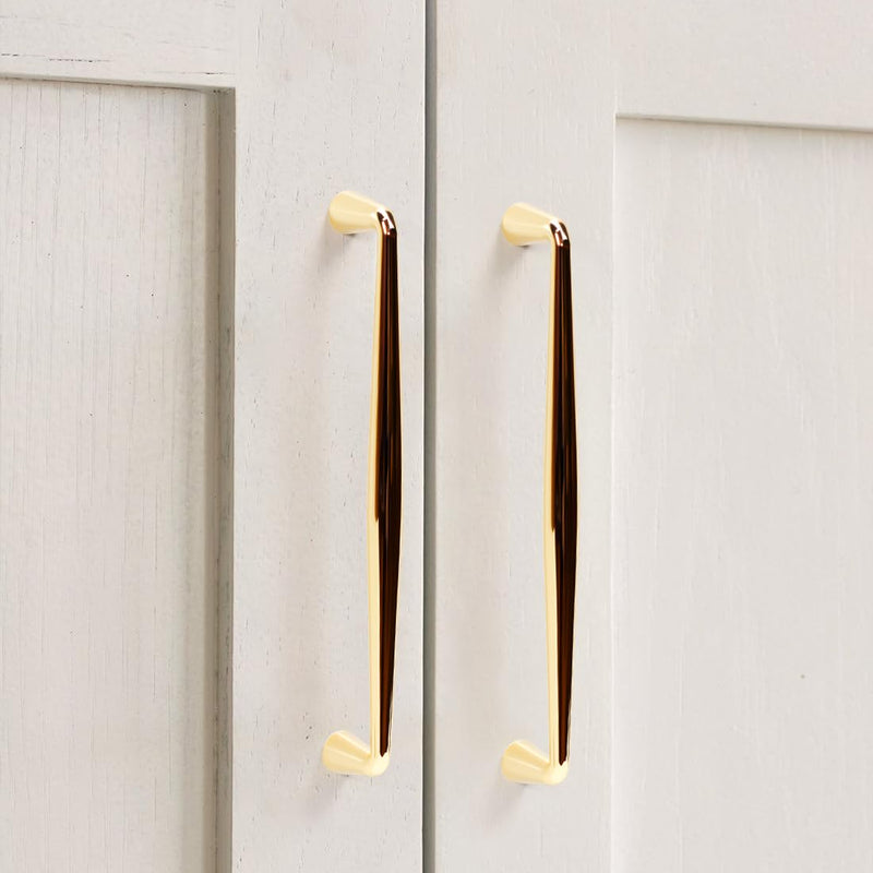 YAGU 6 Pack Top Polished Brass Kitchen Cabinet pulls 6.3 Inch(160mm) Hole Center Solid Bright Gold Dresser Drawer Handles Furniture Shiny Hardware for Cupboard Wardrobe Closet Vanity 6.3''/160MM Hole Center