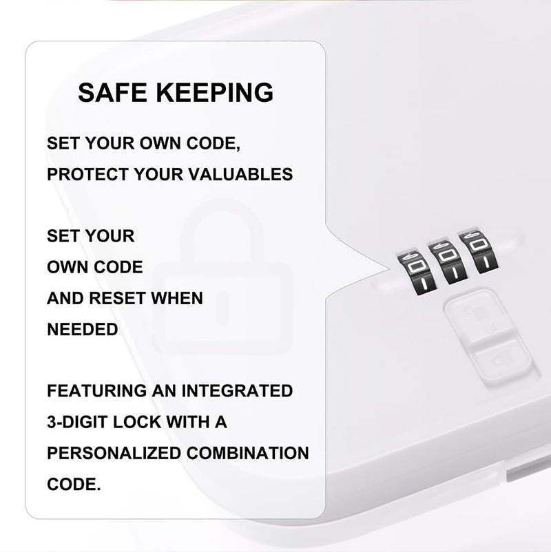 Clear Medicine Lock Box with code, Small Food Snack Phone medication Lock Boxes for Personal Items Combination Electronics Organizer,Phone Jail,Gaming Device Lockable Boxes White Lid + Clear Base