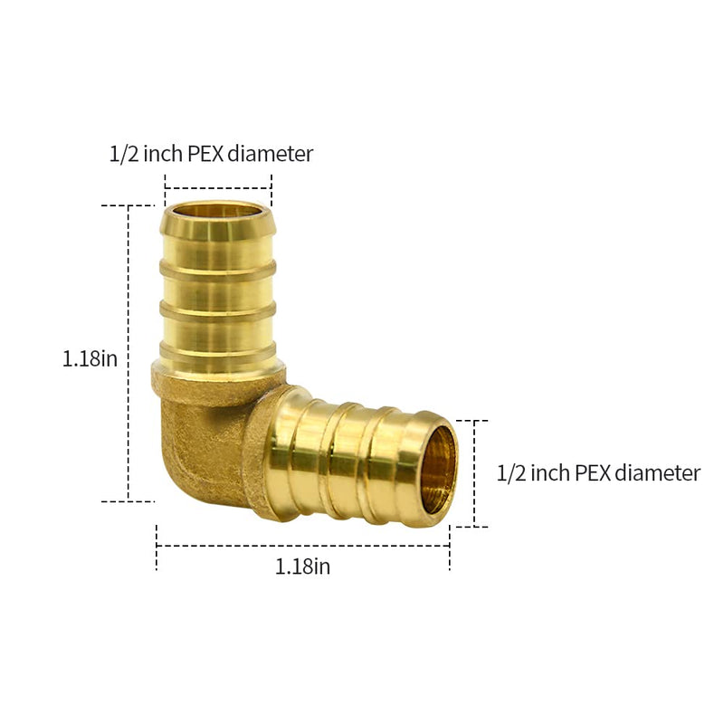 25/50/100 Pack PEX Fittings, 1/2" Fittings/ 3/4" Fittings, PEX Elbow/Tee/Straight Coupling Fittings, Brass PEX Fittings for PEX Tubing Pipe (1/2" Elbow, 25) 25 × 1/2" Elbow