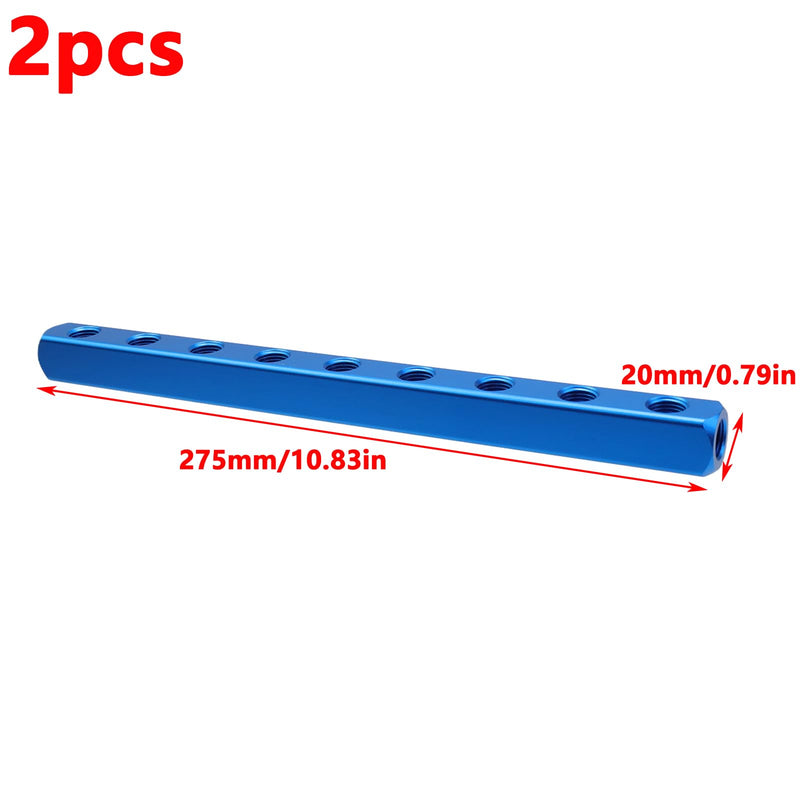 Antrader Air Manifold 1/4 NPT,9 Way 12 Port Manifold Block Splitter Air Compressor Manifold Aluminum Air Hose Inline Manifold Block Splitter 1/4" NPT Female Thread Inport and Outport,2Pcs (Blue) 9 Way 12 Port Blue