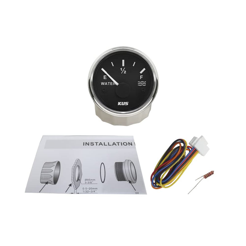 Kus Water Level Gauge Meter Indicator 240-33ohm with Backlight 12V/24V 52mm(2") (Black+Stainless) Black+Stainless