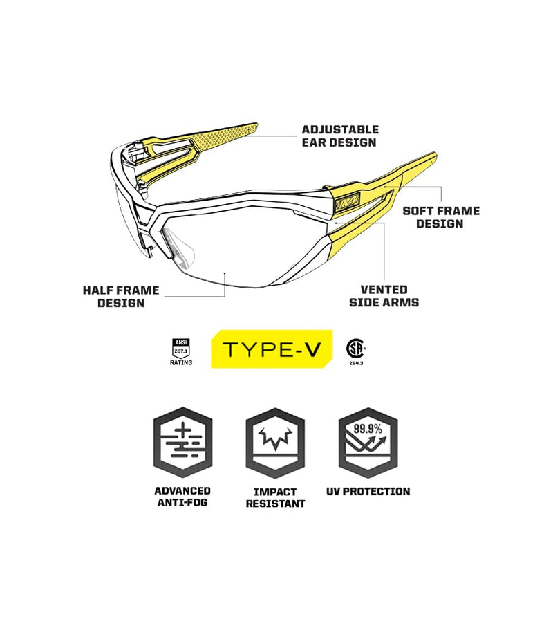 Mechanix Wear: Vision Type-V Safety Glasses with Advanced Anti Fog, Scratch Resistant, Half Framed Protective Eyewear, Lightweight Glasses with Adjustable Arms and Nose (Fire Mirror Lens) Fire Mirror Lens