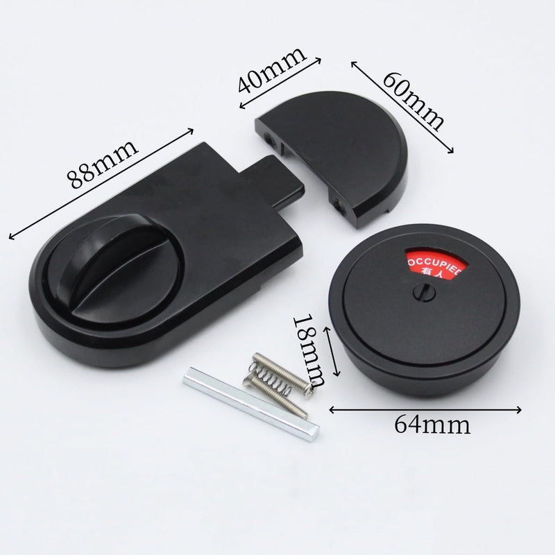 Door Lock Indicator Vacant Occupied Bathroom Lock Zinc Alloy Latch Indicating Lock Bathroom Door Bolt Latch Lock for Bathroom WC Public with Word Round Lock（Black）