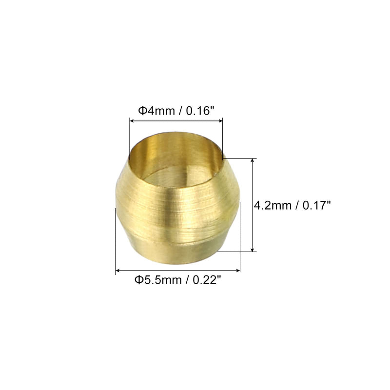 PATIKIL 4mm Tube OD Brass Compression Sleeves Ferrules, 25 Pack Brass Ferrule Fitting Brass Compression Fitting Assortment Kit for Air Water Gas Pipe