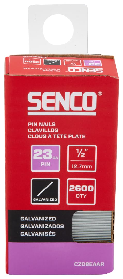 SENCO CZ08EAAR 1/2" 23 Gauge Pin Nails, Galvanized Finish 2,600 Count Pack
