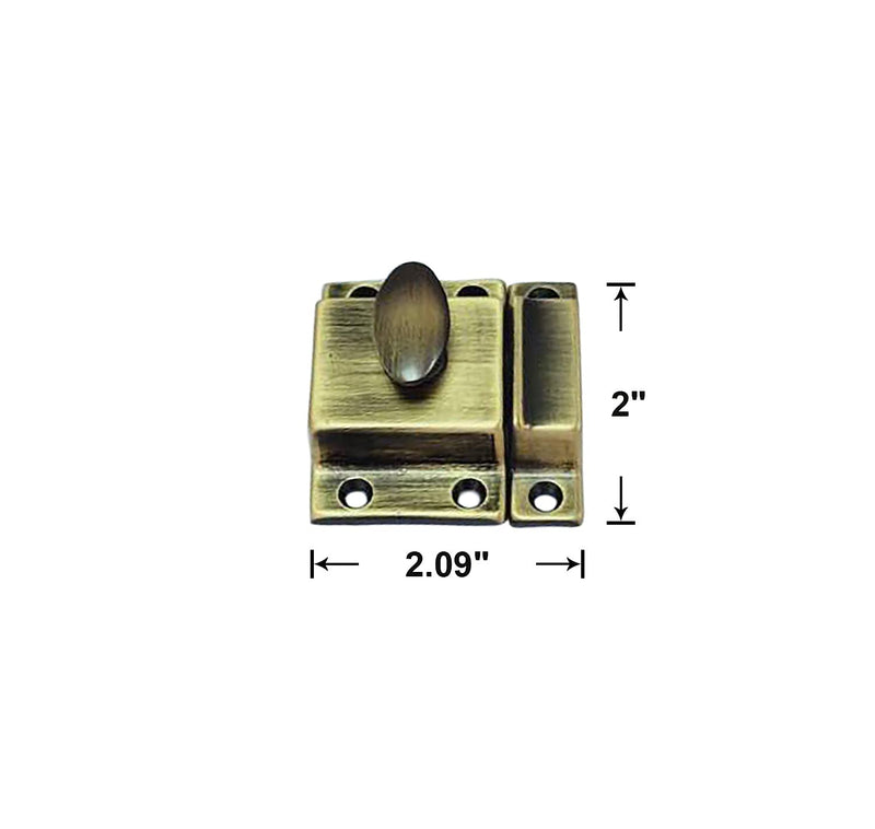 QCAA Traditional Large Oval Turn Cabinet Latch, Solid Brass, 2", for Cupboard & Other Furniture, Brushed Antique Brass, 2 Pack, Made in Taiwan Brushed Anqitue Brass