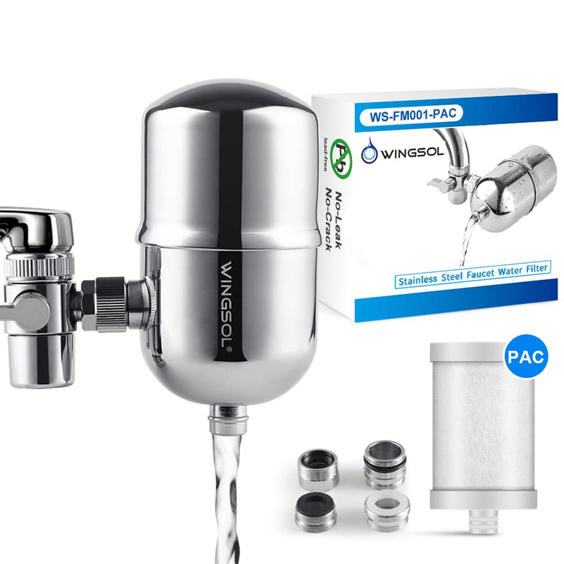 WINGSOL Faucet Water Filter Stainless-Steel Reduce Chlorine, PFAS, Japan PAC Filter Improve Taste, Faucet Filters for Faucets-Fits Standard Faucets (PAC-1P) 1