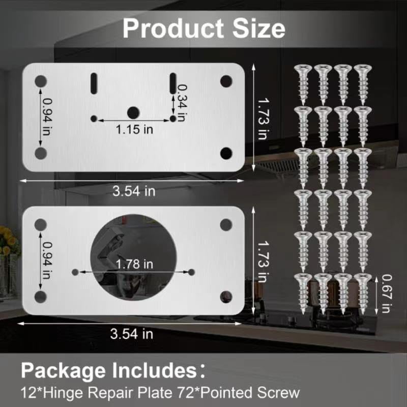 12-Pack Hinge Repair Kit - Cabinet Door Hinge Repair Plate Hinge Fixing Plate for Kitchen Cupboard Door Locker Cabinet Door Hinge Repair Brackets with Mounting