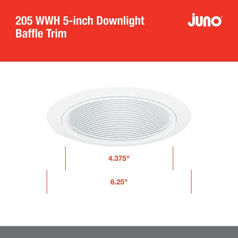 Juno Lighting 205W-WH 5-Inch Recessed Light, Downlight Baffle, White with White Trim White Baffle with White Trim