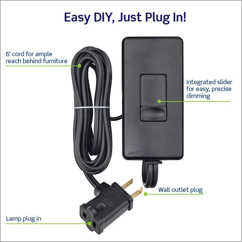Leviton Table Top Plug in Lamp Dimmer for Dimmable LED, Halogen and Incandescent Bulbs, TBL03-10E, Black