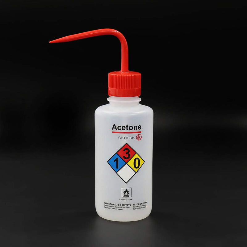 ULAB Safety Wash Bottles, 4pcs of Acetone Wide-Mouth Wash Bottles, LDPE Material, Vol.500ml, UWB1022 4pcs, Acetone Label