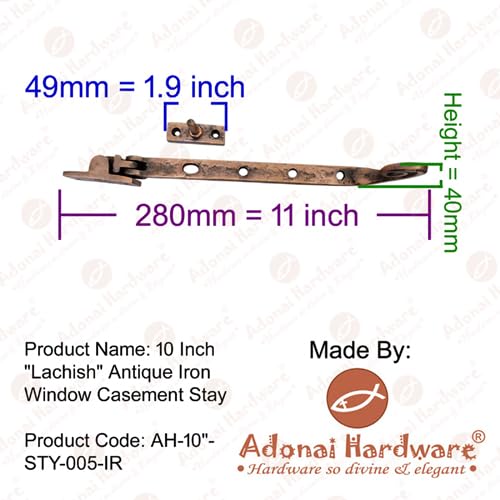 Adonai Hardware "Lachish" Heavy Duty Antique Cast Iron Sturdy Window Casement Stays (10" x 2 Pack, Matte Black) for Vintage Recycled Wooden Barn Windows, Camper, Old Fashioned Style Farmhouse 10 Inch x 2 Pack (Lachish) Matte Black Powder Coated