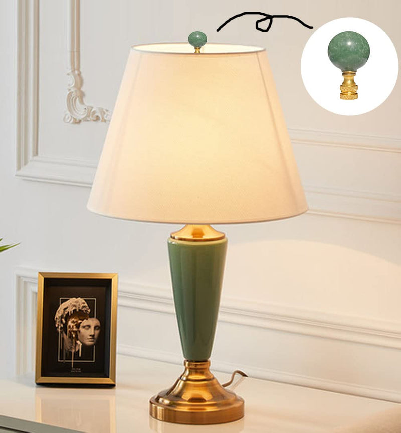 2Pcs Green Natural Stone Shaped Lamp Finial 2 Inch Lamp Shade Finial Decoration Accessories with Polished Brass Base Style A