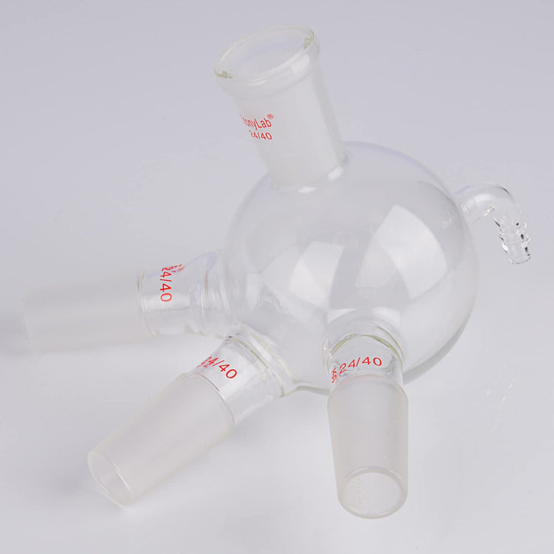 stonylab Glass Distilling Receiver, Cow Type Borosilicate Glass Distillation Receiver with 24/40 Joints and Hose Connection, Used with Short Path, 500 ml