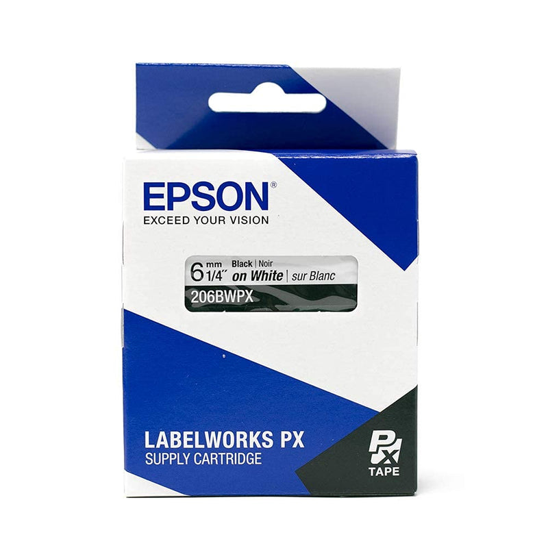 Epson LABELWORKS 206BWPX Genuine PET (Polyester) Tape Cartridge - Black on White Standard Industrial Label Maker Tape - 1/4" (6MM) Wide, 30 ft