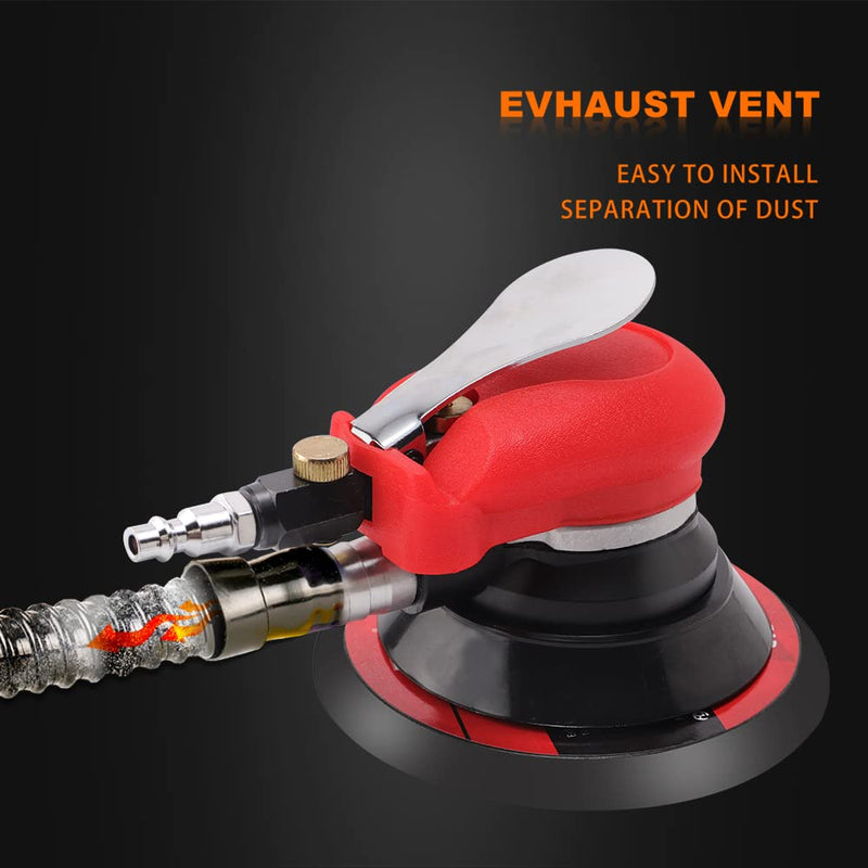 Random Orbital Sander 5" & 6" Pneumatic Palm Sander with Extra 5" Backing Plate, Sponge Polishing Pads, Sandpapers Low Vibration and Heavy Duty for Wood, Composites, Metal