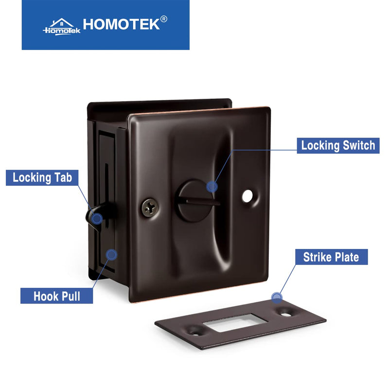 HOMOTEK 4 Pack Privacy Pocket Door Lock Hardware with Pull Pocket & Bi-Fold Door Hardware- Replace Old Or Damaged Sliding Door Locks, 2-3/4”x2-1/2”, for 1-3/8” Thickness Door, Oil Rubbed Bronze