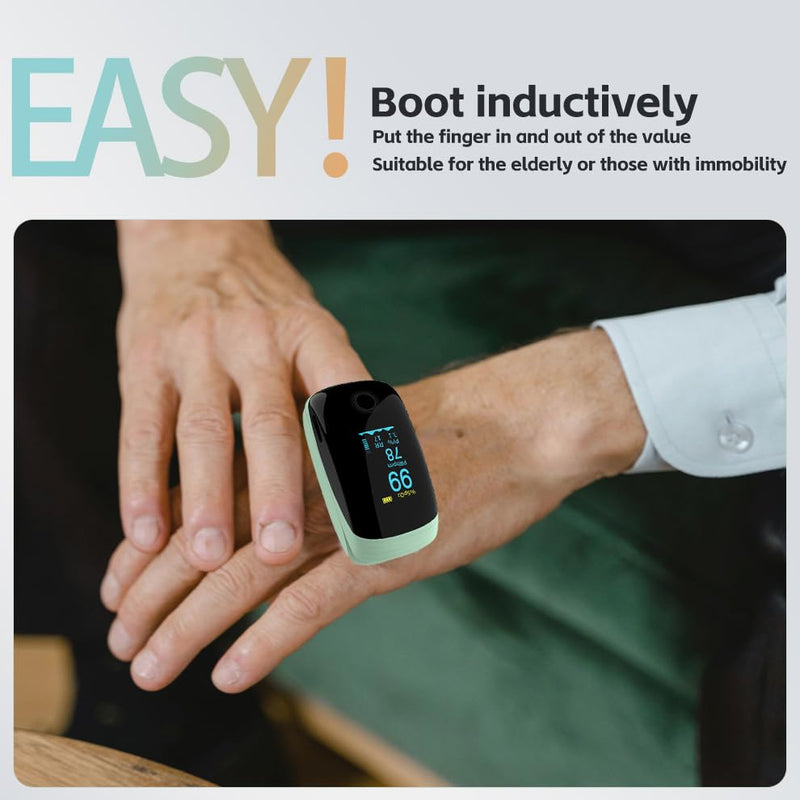 Finger Pulse Oximeter, Fingertip Blood Oxygen Saturation with Pulse Monitor, Oximeter with Lanyard, Pulse Oximeter for Sport and aviation use olny (green)